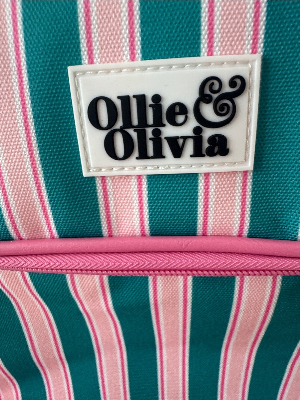 Ollie & Olivia Striped Pink Teal Lunch Cooler Crossbody Bag - Picture 2 of 9